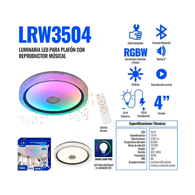 Lámpara Para Techo LED RGB con Bocina Bluetooth - LRW3504 - Image 3