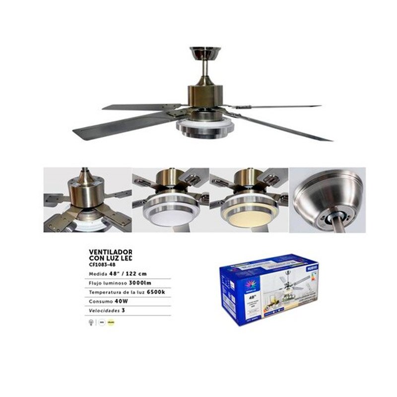 Ventilador de Techo con Lámpara LED de 48" y Control Remoto - CF1083A-48 - Imagen 3